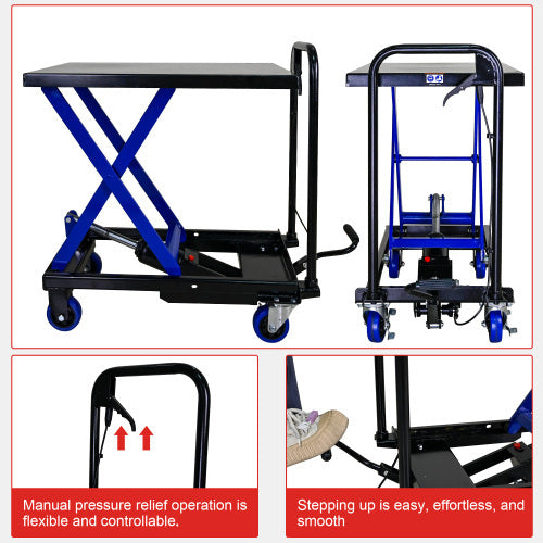 Hydraulic Lift Trolley, 500 LBS Capacity, With 4 Wheels, For Material